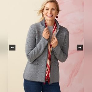 Talbots Herringbone SHADOW Merino Sweater HEATHER GREY women's 2X